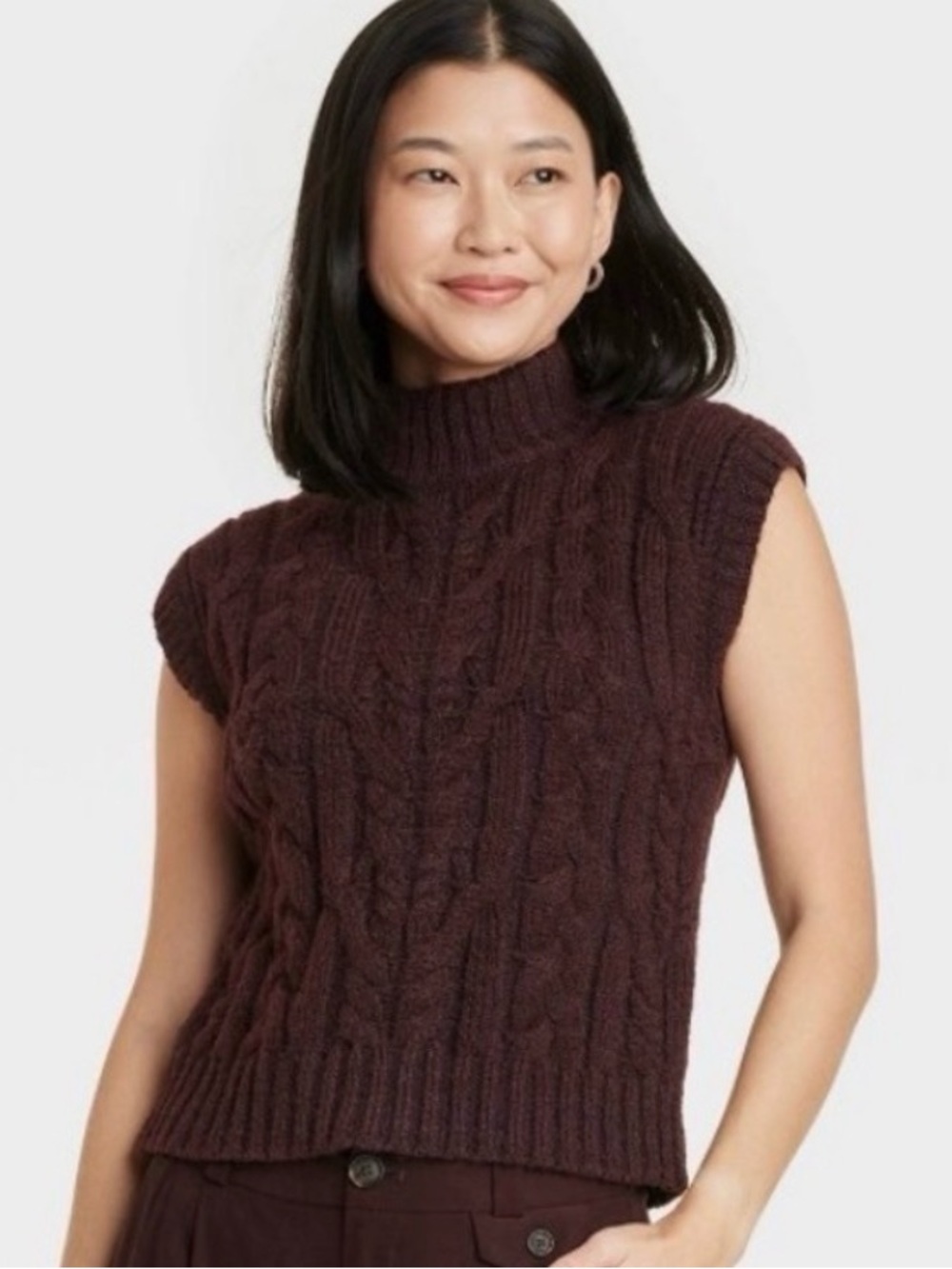 a new day Maroon Cable-Knit Sleeveless Sweater Vest